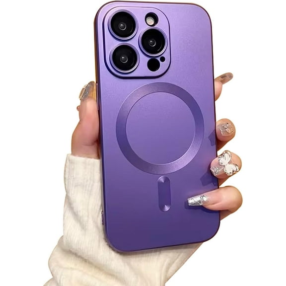 for iPhone 13 Pro Max Case【Compatible with Magsafe】, with Camera Lens Protector, Magnetic Metallic Paint Soft Silicone Luxury Cover, Shockproof Full Protection Phone Case, Deep Purple
