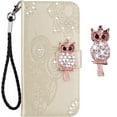 thumbnail image 1 of for iPhone 13 Pro Max Case with Credit Card Package,Glitter Bling Diamond PU Leather Wallet Phone Case with Wsrist String Flip Cover for iPhone 13 Pro Max Owl Gold, 1 of 14