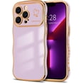 thumbnail image 1 of for iPhone 13 Pro Max Case Cute Curly Wave Frame Shape Phone Cases, Thin Slim Luxury Plating Wavy Edge Soft TPU Bumper Shockproof Rubber Protective Cover for Women Girls, Love Heart-Purple, 1 of 15