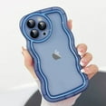 thumbnail image 1 of for iPhone 13 Pro Max Case, Cute Curly Wave Frame Shape with Plating Edge, Camera Lens Cover & Soft TPU Silicone Heavy Duty Shockproof Protection Clear Phone case for iPhone 13 Pro Max, Blue, 1 of 16