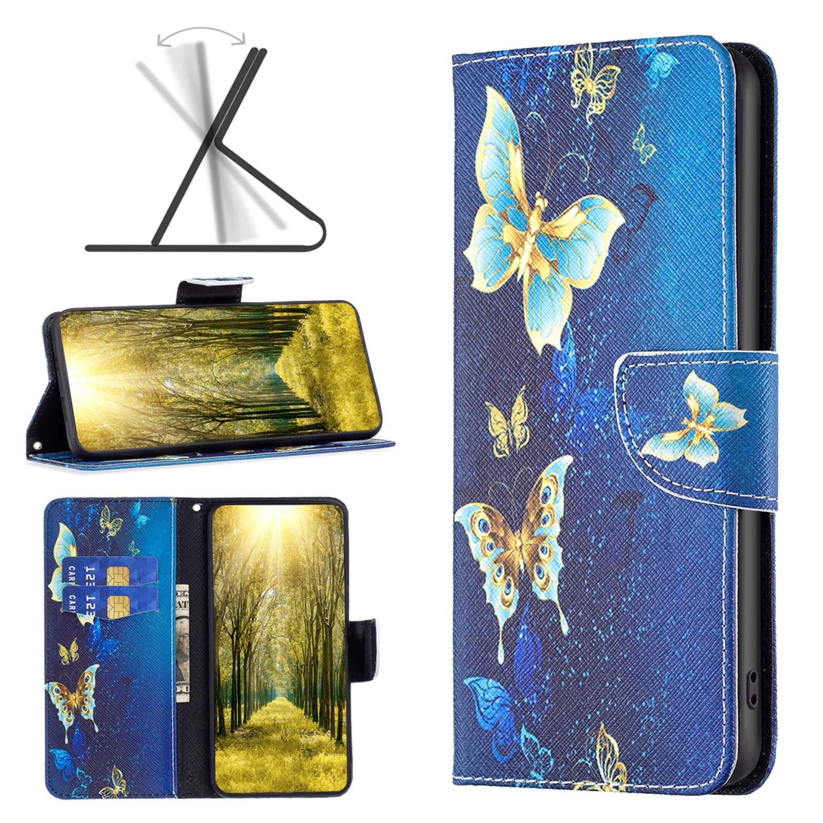 Dedux Flip Case Compatible With Alcatel 3x (2019), Retro Leather Wallet Cover Magnetic Closure Folio Stand With Card Slots And Lanyard, Gold - View #12