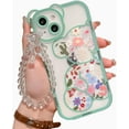 thumbnail image 1 of iPhone 13 Pro Max Case with Cute Flowers Bear Pattern, Camera Protector, Clear Case and Lovely Strap Bracelet Chain, Compatible for iPhone 13 Pro Max for Girls Women (Green), 1 of 15