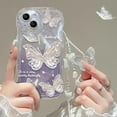 thumbnail image 1 of for iPhone 13 Pro Max Case Cute Glitter Butterfly with Lanyard Wrist Strap, Curly Wave Frame Shape Aesthetic for Women Girls Clear Soft Silicone Shockproof Protective Phone Cover Case, Purple, 1 of 7
