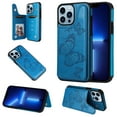 thumbnail image 1 of iPhone 13 Pro Max Case,Dteck Butterfly Pattern Magnetic Leather Card Holder Wallet Case Shockproof Rubber Hybrid Kickstand Cover for iPhone 13 Pro Max,Blue, 1 of 5