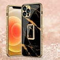thumbnail image 1 of iPhone 13 Pro Max Case,Dteck Luxury Plating Rubber Tempered Glass Back Slim Pattern Case Lightweight Cover for iPhone 13 Pro Max 6.7-inch,Black/Gold, 1 of 5