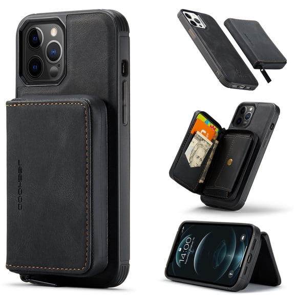 iPhone 13 Pro Max Case,Dteck Magnetic Leather Detachable Wallet Functional Removable Case Shockproof Rubber Cards Holder Money Pocket Hybrid Kickstand Back Cover For iPhone 13 Pro Max 6.7-inch,Black