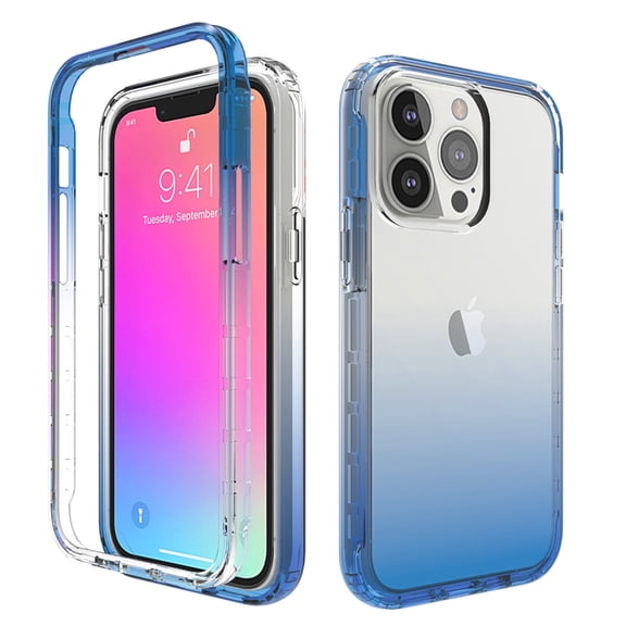 iPhone 13 Pro Max Case,Dteck Shockproof Rubber Bumper Hybrid PC Gradient Lightweight Slim Transparent Back Cover without Screen Protector For Apple iPhone 13 Pro Max 6.7-inch,Blue