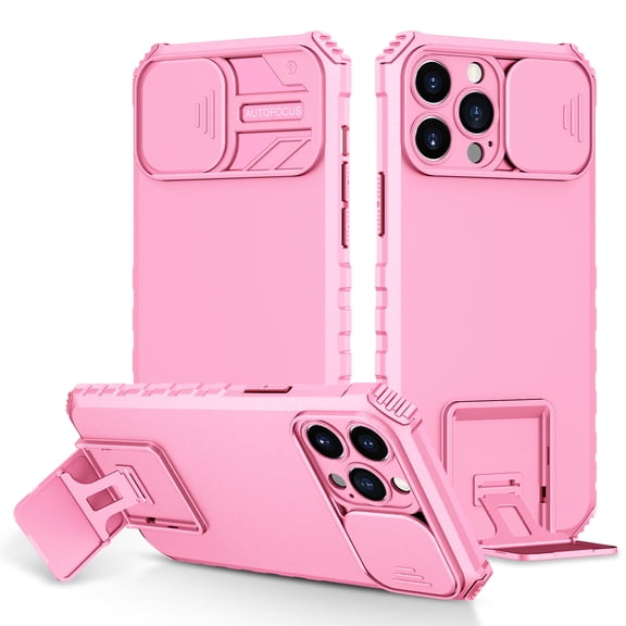 iPhone 13 Pro Max Case,Dteck Shockproof Rubber Slide Camera Protector Case Hybrid Kickstand Cover for iPhone 13 Pro Max,Pink