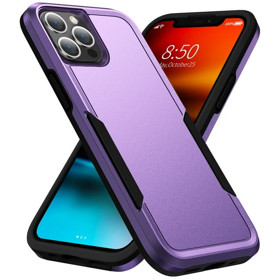 for iPhone 13 Pro Max Case, Dual Layers Shell Hard PC + Soft TPU Back Shell Heavy Duty Military Drop Protection Rugged Shockproof Hybrid Case for iPhone 13 Pro Max, Purple+Black