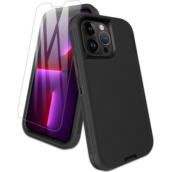 for iPhone 13 Pro Max Case, Dust-Proof Port Cover, Full-Body Non-Slip Silicone Rubber Covered, Military Grade Drop-Proof Shockproof Phone Case, Black/Black
