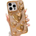 thumbnail image 1 of for iPhone 13 Pro Max Case Glitter, Luxurly Plated 3D Love Hearts, Cute Bling Sparkle Phone Case for iPhone 13 Pro Max, Soft Shockproof Protective Clear Case for Women Girls, Gold, 1 of 12