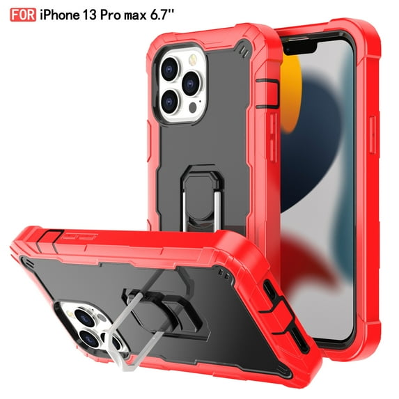 iPhone 13 Pro Max Case - Heavy Duty Hybrid Rugged Dual Layer Protective Shockproof Kickstand Cover with Ring Holder for Apple iPhone 13 Pro Max, K