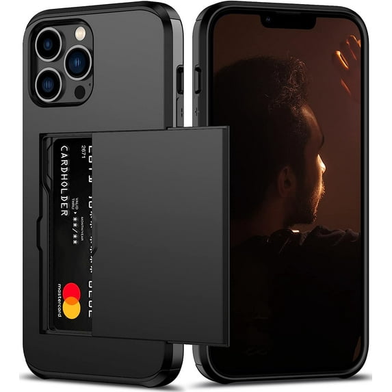 iPhone 13 Pro Max Case Heavy Duty Protective Dual Layer Shockproof Hidden Card Slot/ Holder Slim Wallet for Women&Men(Black)