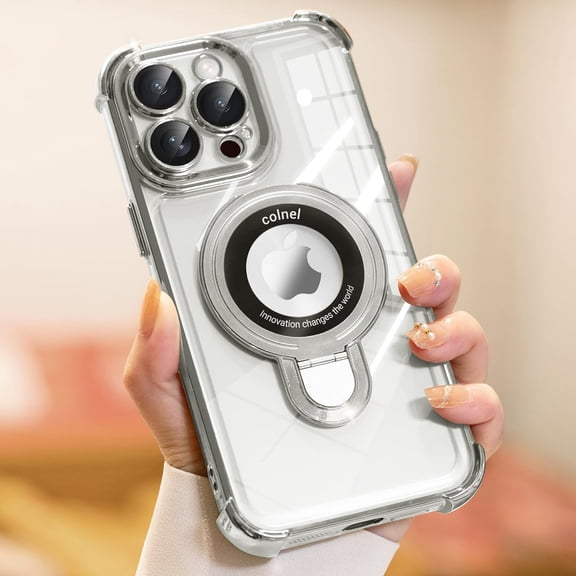 for iPhone 13 Pro Max Case with Integrated Lens Protection, [Foldable Stand & Ring Holder] [Compatible with Magsafe], Glossy Shockproof Bumper Stylish Women Case for iPhone 13 Pro Max, Silver