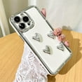 thumbnail image 1 of for iPhone 13 Pro Max Case Love Heart Plating Electroplate Silver Luxury Elegant Case Camera Protector Shockproof Protective Corner Back iPhone 13 Pro Max Case for Gilrs Women -Four Hearts, 1 of 10