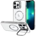 thumbnail image 1 of for iPhone 13 Pro Max Case Magnetic Clear with Camera Cover [Compatible with MagSafe] Stand Hard Luxury Plating Phone Cases for iPhone 13 Pro Max for Women Men -Sliver, 1 of 12