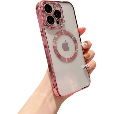 iPhone 13 Pro Max Case Magnetic Clear with Camera Lens Protector Full Protection MagSafe Electroplated Silicone Dust-Proof Net Shockproof Protective Case Cover 6.7 Inch - Pink