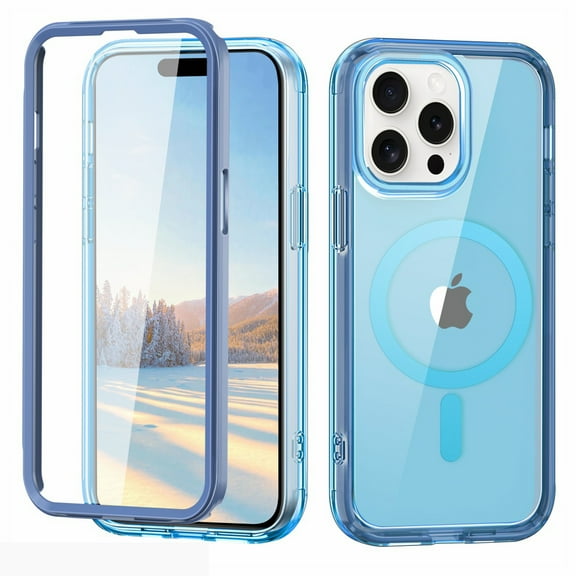 for iPhone 13 Pro Max Case Magnetic, [Compatible with Magsafe] Built-in Screen Protector Shockproof Dustproof Crystal Clear Anti-Scratch Folio Flip Phone Case for iPhone 13 Pro Max, Blue