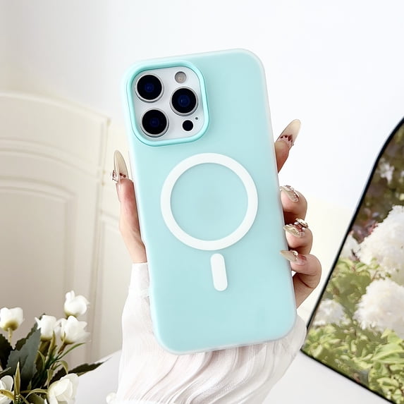for iPhone 13 Pro Max Case, Magnetic Compatible with Magsafe Charger Phone Case, Thin Slim Wireless Charging Matte TPU Soft Rubber Gel Shockproof Protective Cover for Women Men, Cyan