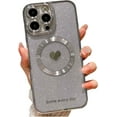 thumbnail image 1 of for iPhone 13 Pro Max Case Magnetic Glitter [ Compatible with MagSafe ], Bling Love Heart Clear Phone Case, Camera Protection Sparkly Plating Slim Soft Back Cover for Women Girls - Silver, 1 of 10