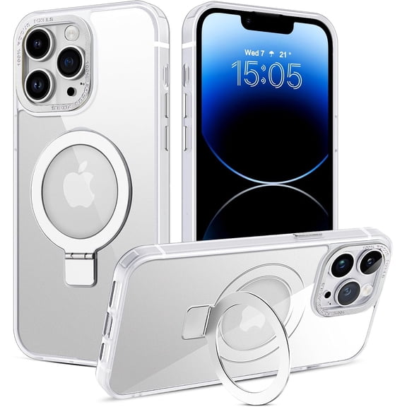for iPhone 13 Pro Max Case Magnetic with Ring Stand[Compatible with Magsafe], Translucent Matte Back Full Body Protective Cover Kickstand Phone Case for Apple iPhone 13 Pro Max 6.7", White