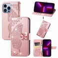 thumbnail image 1 of iPhone 13 Pro Max Case, Mantto Bling Diamond PU Leather Flip Wallet Case Hand Strap Butterfly Embossed Protective Flip Stand Card Holder Magnetic Cover for Apple iPhone 13 Pro Max, Rosegold, 1 of 9