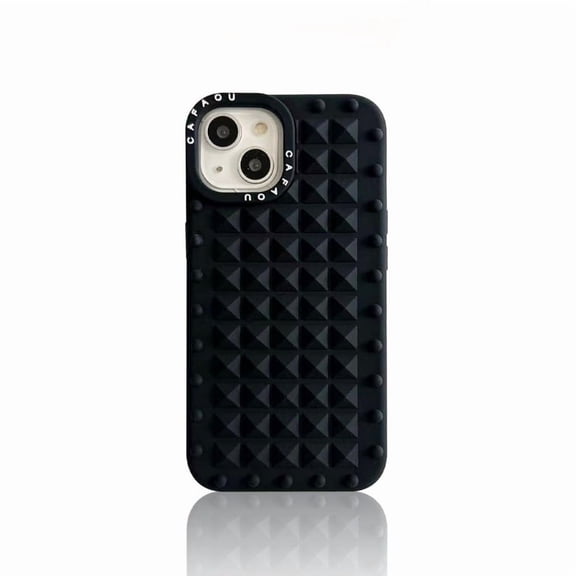 For iPhone 13 Pro Max Case, Minimalist Silicone Rivets Shockproof Phone Case, Cute and Stylish 16 ProMax Protective Shell with Precise Cutouts,  Pink/Black﻿