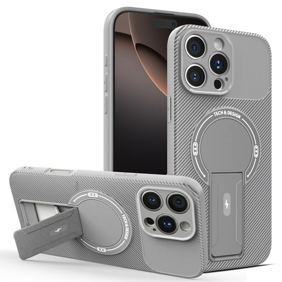 for iPhone 13 Pro Max Case, PC + TPU Carbon Fiber Design, Compatible with MagSafe, Luxury Magnetic Lightweight Shockproof Ultra Slim Protective Cover with Bracket, for iPhone 13 Pro Max, Gray
