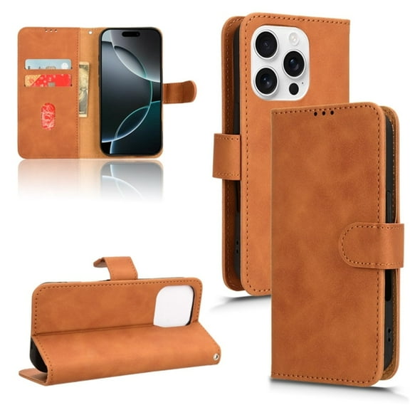 For iPhone 13 Pro Max Case PU Leather Simple Wallet Case TPU Bumper Card Slots Kickstand Magnetic Closure Shockproof Flip Cover,brown,For iPhone 13 Pro Max