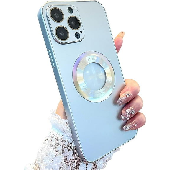 for iPhone 13 Pro Max Case Plating Magnetic [ Support for Magsafe ] Logo View Gradient Iridescent Luxury Elegant Classic Screen Protector Protective Phone Case (2021) 6.1" - White