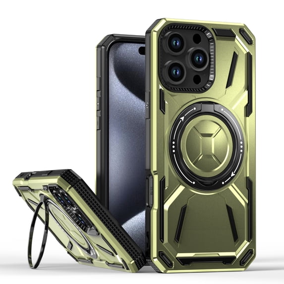 for iPhone 13 Pro Max Case Protective Cover with Built-in Ring Kickstand, Heavy Duty Military Grade Drop Protection Shock-Proof Grip Durable Dual-Layer Design Cover Support Wireless Charging, Green