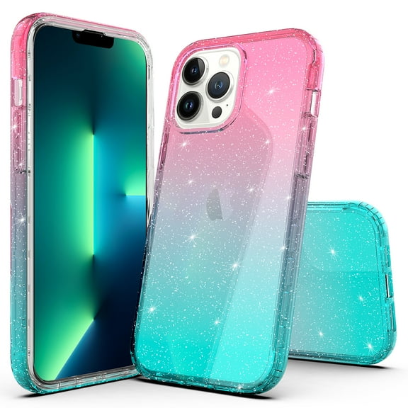 iPhone 13 Pro Max Case, Rosebono Hybrid Glitter Sparkle Transparent Colorful Gradient TPU Skin Cover Case For iPhone 13 Pro Max (Blue/Pink)