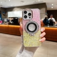thumbnail image 1 of for iPhone 13 Pro Max Case with Rotatable Ring Holder Kickstand Bling Glitter Gradient TPU Rubber Phone Case Compatible with MagSafe, Shockproof Protective Cover for Women Girls, Pink+Yellow, 1 of 11