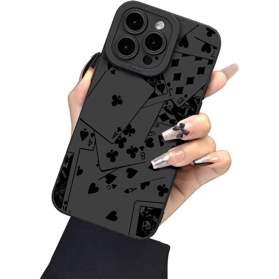 for iPhone 13 Pro Max Case with Screen Protector and Enhanced Camera Lens Cover - Floral Design for Women and Girls - Slim Fit Shockproof Matte Flexible TPU Protective Phone Case - Poker