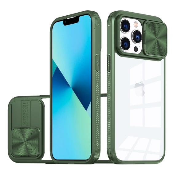 for iPhone 13 Pro Max Case, Shockproof Rugged iPhone 13 Pro Max Phone Case, with Sliding Camera Cover, Drop Protection Crystal Clear Back Case Clear for iPhone 13 Pro Max, Olive