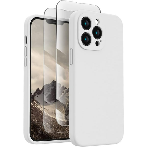 for iPhone 13 Pro Max Case, Silicone Upgraded [Camera Protection] Phone Case with [2 Screen Protectors], Soft Anti-Scratch Microfiber Lining Inside, 6.7 inch, White