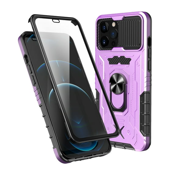 iPhone 13 Pro Max Case with Slide Camera Cover & Kickstand, TECHCIRCLE Rugged Military Grade Protective Cover Ring Stand Magnetic Case for iPhone 13 Pro Max 6.7 inch 2021, Purple