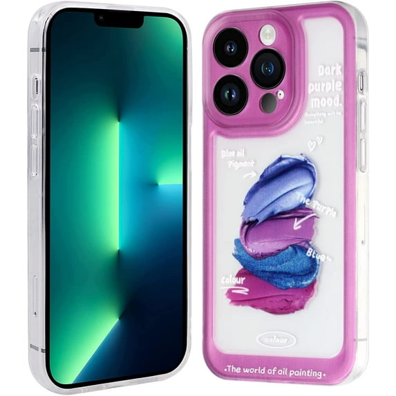 for iPhone 13 Pro Max Case, Soft Flexible Shockproof Kawaii TPU Back Case for iPhone 13 Pro Max 2021 (6.7 Inch), Phone Case for Girls and WomenPurple Oil Paints