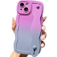 thumbnail image 1 of for iPhone 13 Pro Max Case with Strap Cute Curly Wave Frame Shape Kawaii Gradient Color Kickstand Phone Case for Women Girls Slim Shockproof Soft Full Camera Protective Cover, 6.7"-Purple Grey, 1 of 8