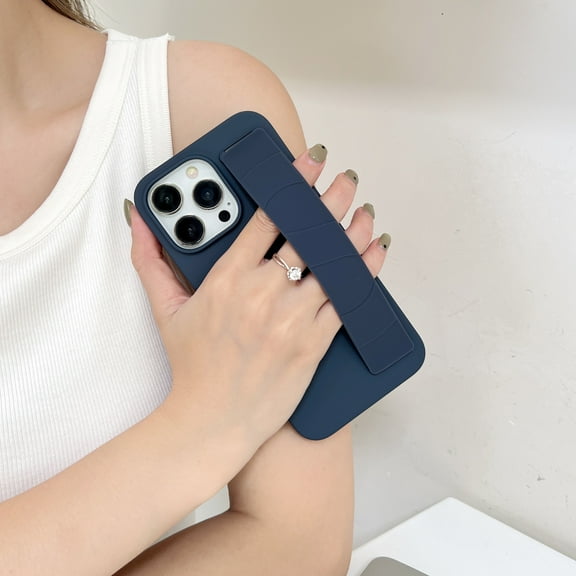 for iPhone 13 Pro Max Case with Strap, [Non Slip Matte Touch] Slim Protective Phone Case with Elastic Finger Wristband, Shockproof Hard PC Cover for iPhone 13 Pro Max - Blue