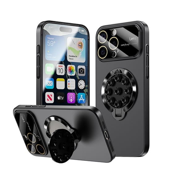 for iPhone 13 Pro Max Case with Suction Cup, Military Grade Drop Protection, Compatible with MagSafe, Built-in Stand & Camera Lens Protector, Magnetic Hard Phone Case for iPhone 13 Pro Max, Black