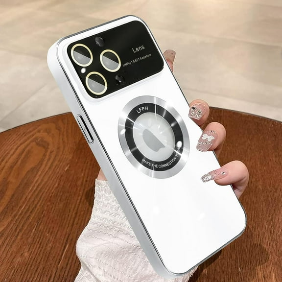 for iPhone 13 Pro Max Case 【Support for Magsafe】 Logo View Magnetic Plating Luxury Elegant Case New Camera Lens Protection Shockproof Corner Back Cover -White