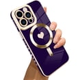thumbnail image 1 of for iPhone 13 Pro Max Case [Support Magsafe] Love Heart Pattern Magnetic Plating Electroplate Luxury Elegant Case Camera Protector Soft TPU Shockproof Protective Corner Back Cover -Purple, 1 of 6