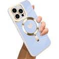 thumbnail image 1 of for iPhone 13 Pro Max Case [Support Magsafe] Love Heart Pattern Magnetic Plating Electroplate Luxury Elegant Case Camera Protector Soft TPU Shockproof Protective Corner Back Cover -Blue, 1 of 12