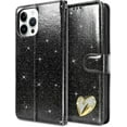 thumbnail image 1 of for iPhone 13 Pro Max Case Wallet, Card Holder Leather Luxury Cute Pattern Love Heart + Screen Protector, Card Slot iPhone 13 Pro Max Case, Shockproof Protection for Gilrs Women -Black, 1 of 11