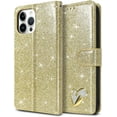 thumbnail image 1 of for iPhone 13 Pro Max Case Wallet, Card Holder Leather Luxury Cute Pattern Love Heart + Screen Protector, Card Slot iPhone 13 Pro Max Case, Shockproof Protection for Gilrs Women -Gold, 1 of 11