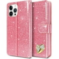 thumbnail image 1 of for iPhone 13 Pro Max Case Wallet, Card Holder Leather Luxury Cute Pattern Love Heart + Screen Protector, Card Slot iPhone 13 Pro Max Case, Shockproof Protection for Gilrs Women -Pink, 1 of 6