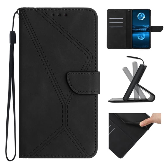 for iPhone 13 Pro Max Case, Wallet Card Holder PU Leather Stand Flip Cases Wrist Strap Magnetic Closure Shockproof Protective Cover for iPhone 13 Pro Max, Black