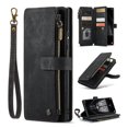 thumbnail image 1 of for iPhone 13 Pro Max Case, Wallet Case with Card Holder Kickstand Magnetic Zipper Pocket Lanyard Strap Wristlet,Leather Flip Case Wallet for iPhone 13 Pro Max, Black, 1 of 8