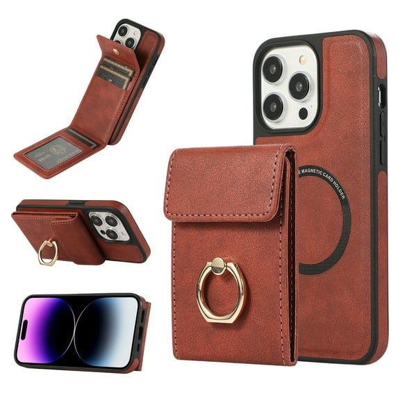 for iPhone 13 Pro Max Case Wallet, with PU Leather Detachable Card Holder Compatible with Magsafe, Durable Protection Magnetic Phone Case with Ring Kickstand for iPhone 13 Pro Max, Winered